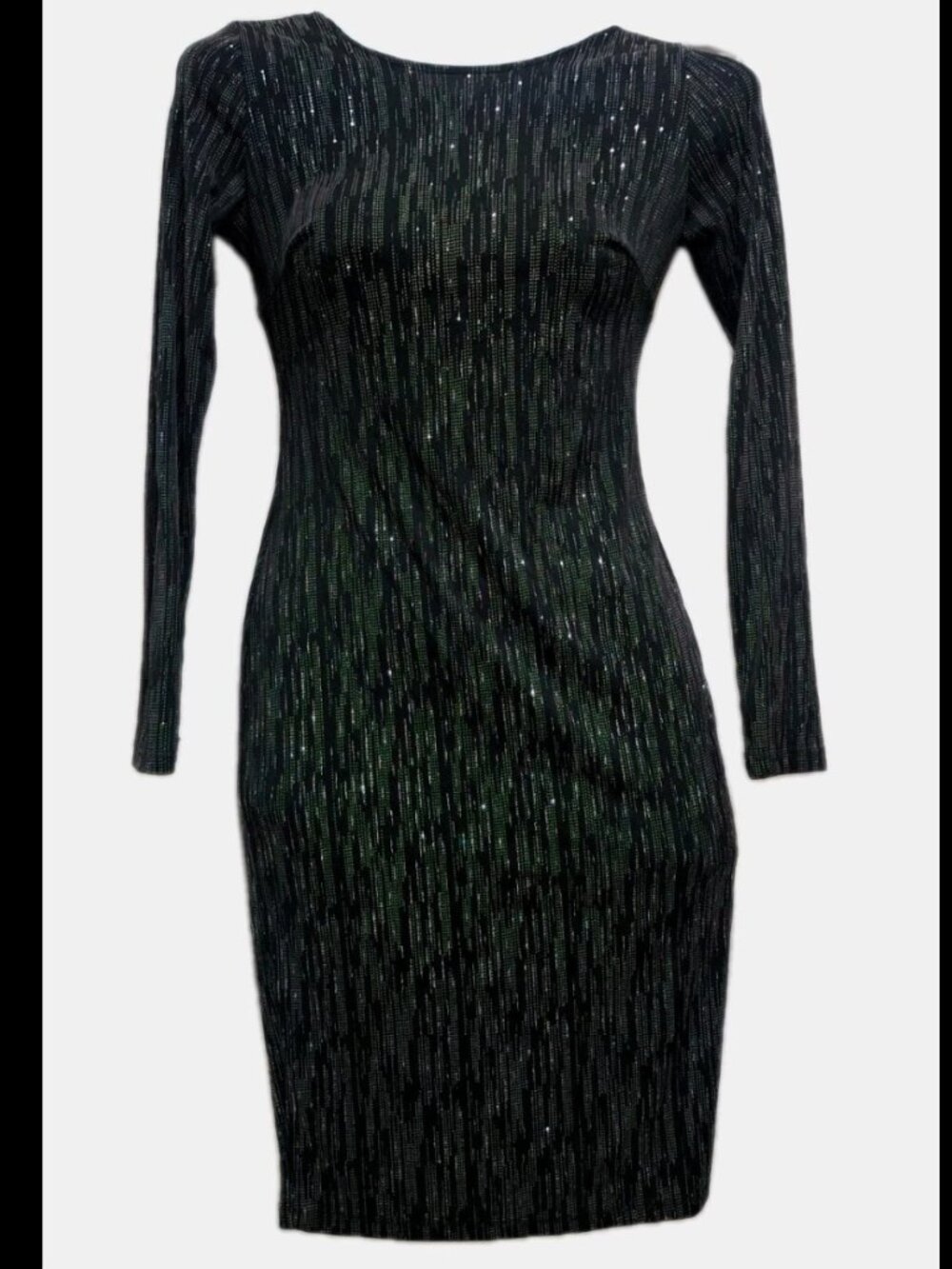 Flamingo Black Sparkly Bodycon Dress Size Small Open Back Long Sleeve Party Club